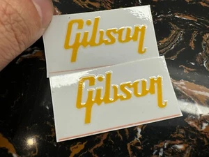 2Pcs Custom Gibson Guitar Bass Yellow UV Transfer Neck Headstock Stickers Decals - Picture 1 of 3
