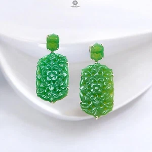 Juego de pendientes de astilla 925 tallados en ónix verde 16,11 gms 2" - Imagen 1 de 6