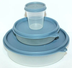 Tupperware Lunch Set Big & Little Wonders Bowls & Midget Country Blue Vintage - Picture 1 of 2