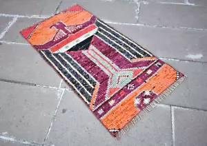 Turkish Rug 20'' x 40'' Vintage Herki Rare Design Rug Hand Knotted Area Wool Rug - Picture 1 of 9