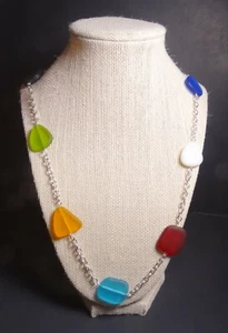 RAINBOW MULTI PRIMARY COLOR cultured sea glass necklace 26" +2" extension - Picture 1 of 2