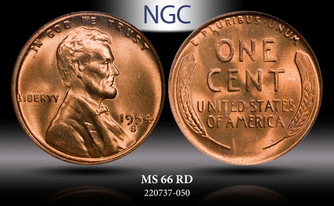 1954-S LINCOLN WHEAT CENT NGC MS 66 RD OLD BU GEM IN HIGH GRADE Cover
