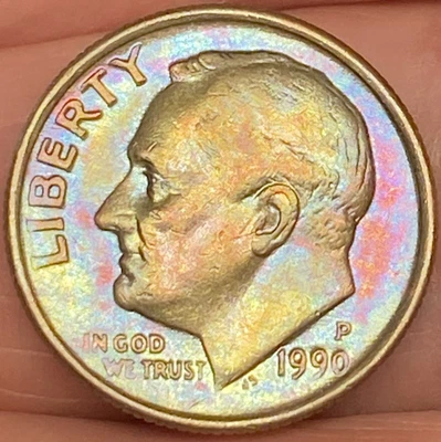 1990-P Roosevelt Dime Beautiful Brilliant Rainbow Toned Coin  #5 - Image 1 of 4