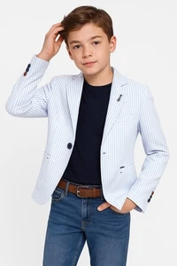 Boys Striped Boating School Blazer Slim Fit Page Boy Wedding Birthday Jacket - Picture 1 of 19
