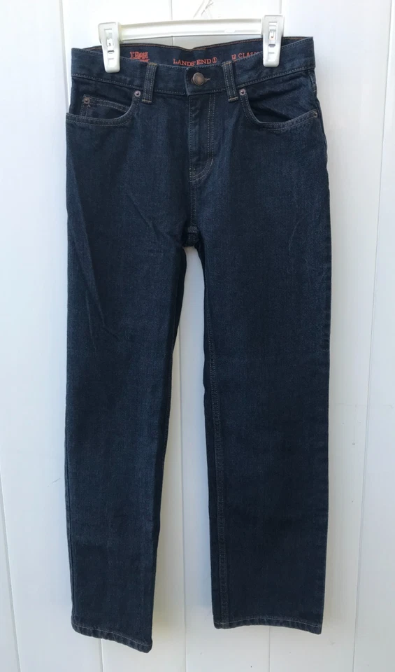 Lands' End Iron Knee Classic Boy's Straight Leg Jeans, Dark Wash, Size 12 - Image 1 of 4