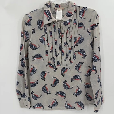 PAUL & JOE BROTHER Camisa Popover Frontal Esmoquin Gato Talla 0 Retro Manga Larga Boho Top Foto 1 de 4