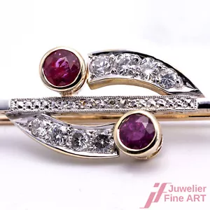 Brooch - 14K/585 Yellow Gold - Diamonds Approx. 0,30 CT W/P +2 Ruby 0,50 - Picture 1 of 4