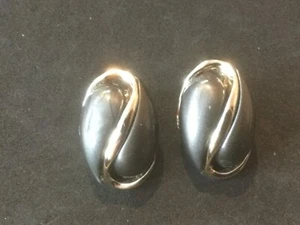 Vintage Clip Earrings. Silver, Gray Stone Ovals. Metal 1” L x .5” W. Box 3. - Picture 1 of 2