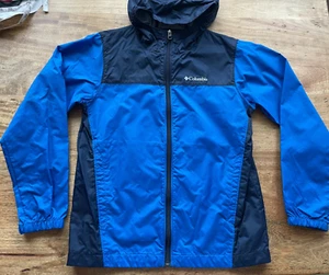 Columbia Rain Jacket w/ Hood Size L 14 16 EUC Blue & Navy Classic! - Picture 1 of 4