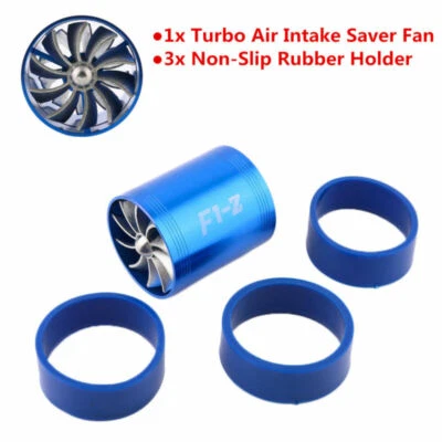 Blue Air Intake Turbonator Dual Fan Turbine Turbo Supercharger Gas Fuel Saver - Image 1 of 4