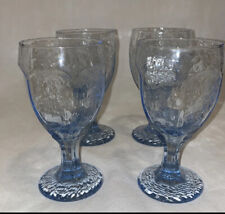 VINTAGE LIGHT BLUE PEDESTAL FOOTED WINE GLASSES SET OF 4 GLASS
