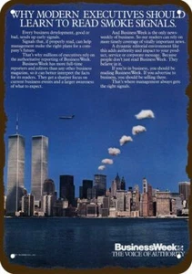 1985 JET & SMOKE FLY OVER NYC WORLD TRADE CENTER TOWERS Vintage-Look Metal Sign - Picture 1 of 1