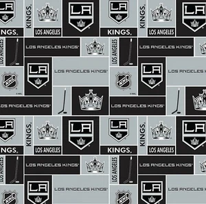 BTHY NHL Hockey Los Angeles Kings Block Allover Cotton Fabric BY HALF YARD - Picture 1 of 1