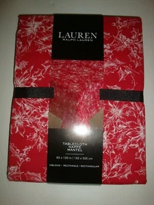 New LAUREN Ralph Lauren 60 x 120" Tablecloth Red with White Winter Poinsettia - Picture 1 of 2