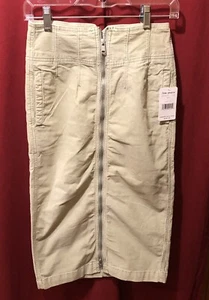NWT $108. WE THE FREE PEOPLE SIZE 25 MOSS CORDUROY FRONT ZIP MIDI SKIRT 26” X 27 - Picture 1 of 11