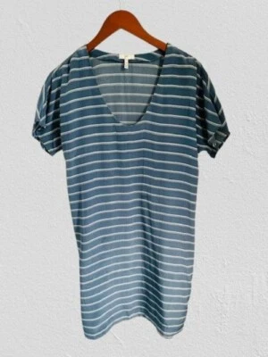 JOIE 100% Seda Vestido Azul Rayas Cuello en V Talla XSmall Foto 1 de 4