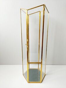 Vintage Brass Round Hexagonal Curio Cabinet Display Case Collectables 15"