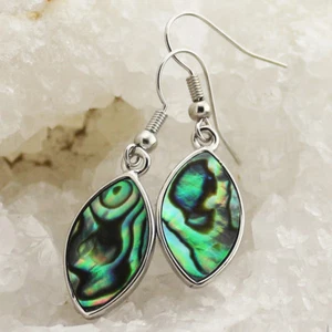 Summer Holiday Gift Horse Eye Abalone Shell Gemstone Silver Dangle Hook Earrings - Picture 1 of 6