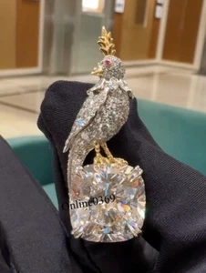 Broche prendedor con dije de pájaro nuevo estilo para hombre en plata 925 de circonita cúbica blanca y rosa - Imagen 1 de 7