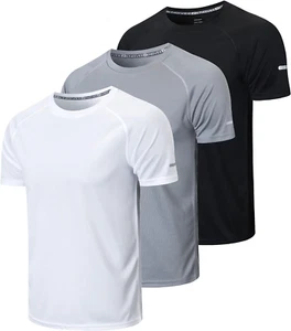 Men'S 3 Pack Workout Shirts Quick Dry Moisture Wicking Short Sleeve Mesh Athleti - Picture 1 of 12