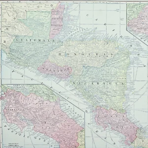 COSTA RICA PANAMA MAP Large Antique FULL COLOR 1928 21"x14" CENTRAL AMERICA - Picture 1 of 2