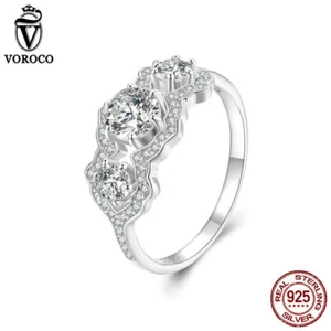 Anello Matrimonio Voroco Classic Argento Sterling 925 Scintillante Zirconia Donna Regali Gioielli - Foto 1 di 16