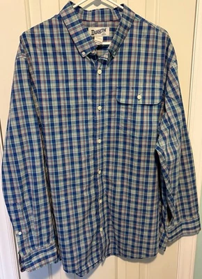 Duluth Trading Co XL Blue Green Plaid Shirt Relaxed Fit Coolmax Polyester - Image 1 of 4