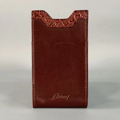 BRIONI Talla Única Cuero Borgoña Bordeador iPhone Funda Bolso Foto 1 de 4