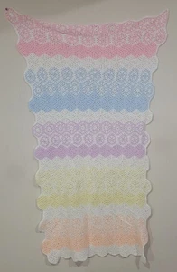 Handmade Crochet Afghan Baby Blanket Blue Yellow Green Pink White Lavender 38×74 - Picture 1 of 6