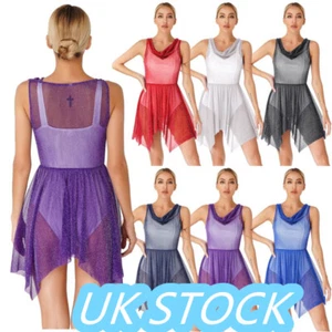 UK*Women's Shimmer Draped Neck Dance Tunic Lyrical Contemporary Dance Costume - Picture 1 of 39