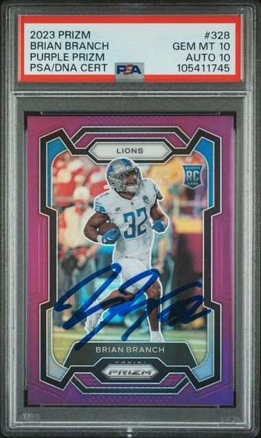 BRIAN BRANCH SIGNED 2023 PURPLE PRIZM #328 Rookie PSA 10 AUTO 10 /125 - Image 1 of 2
