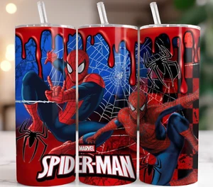 Spiderman Red Drip 20oz Tumbler – Web Sling Superhero with Cobwebs Comic Cup - Picture 1 of 8