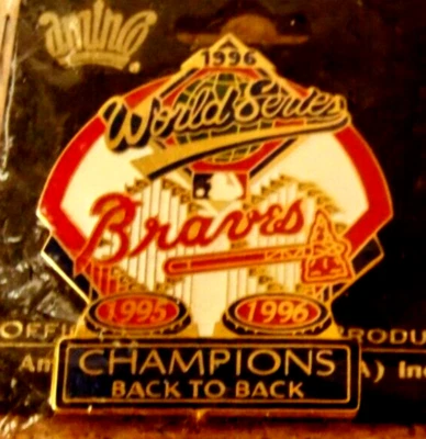 1995 1996 World Series Champions Atlanta Braves pin B2B Back-to-Back m&d - Image 1 of 4