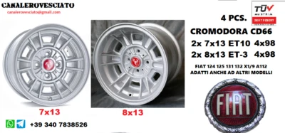 4 Jantes alliage Fiat Cromodora CD66 7X13 8x13 4x98 13 pouces jantes felgen - Photo 1/4