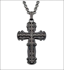 $145 AUTH NEW 'BLACK & BLUE' Jewelry Co. HIGH LINE Stainless Steel Diamond Cross - Picture 1 of 1