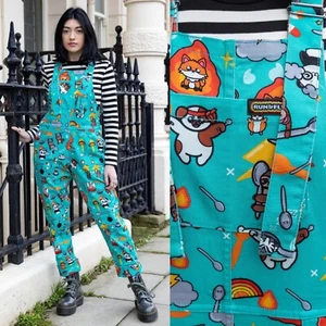 RUN AND FLY X Innabox Spoonies Print Stretch Twill Cotton Dungarees 4XS-4XL - Picture 1 of 7