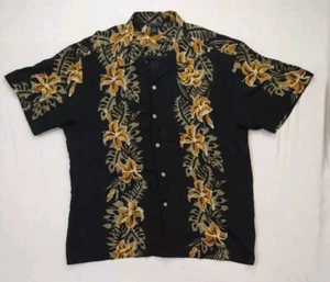 Vintage Domani Silks Hawaiian Shirt Mens XXL Black All Over Print 100% Silk - Picture 1 of 7