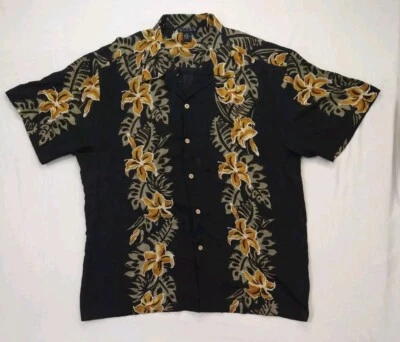 Vintage Domani Silks Hawaiian Shirt Mens XXL Black All Over Print 100% Silk - Image 1 of 4