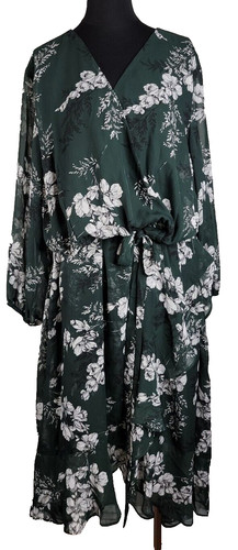 VETEMENTS Abito donna Lane Bryant più 28 cravatta con cintura avvolgente verde floreale alto basso foderato