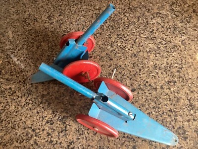 Lot of 2 Vintage Lincoln Toys Pressed Steel Marble Shooting Cannons - Image 1 of 4