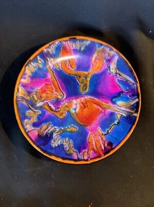 Plate Acrylic Pour Painting Art Deco Orange Pink Purple Blue Colorful TieDye 6” - Picture 1 of 4