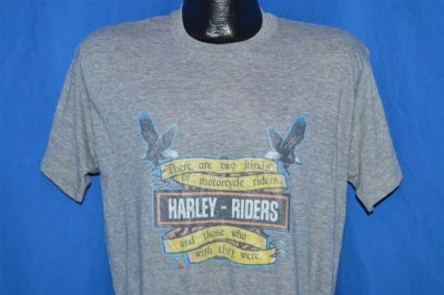 Camiseta vintage años 80 HARLEY DAVIDSON RAYON TRI BLEND DOS TIPOS DE JINETES GRANDE L Foto 1 de 3