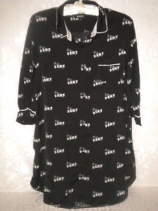 DKNY BUTTON DOWN LONG NIGHTSHIRT SZ M BLACK & WHITE LTWT BOX03 - Picture 1 of 4