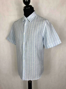 Calvin Klein Men's Linen Shirt Light Blue Striped Size M - 48 - Picture 1 of 5