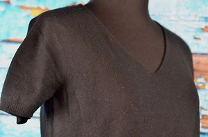 Max Mara Weekend V-Neck Blouse Top Size Large SS Black Career Viscose Italy L - Picture 1 of 8