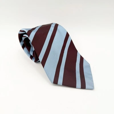 Corbata Etro Milano Hecha en Italia Marrón Azul Rayas Diagonales Mezcla de Algodón Seda  Foto 1 de 4