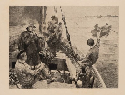 MÜLLER (*1910) nach FORBES (*1857), Fischer auf See,  1886, Rad. Realismus - Bild 1 von 4
