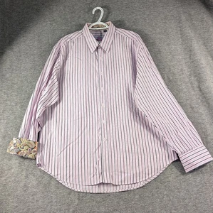Robert Graham Shirt Button Down Flip Cuff Cotton Size 2XL Pink Blue Stripe - Picture 1 of 11