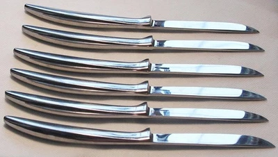 Vintage GRIFFON  Italian Polished Stainless Steel Steak Knife Set – 6 Knives - Image 1 of 4
