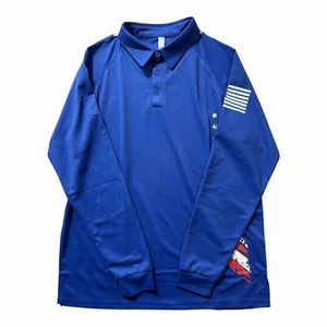 Blaues langärmliges Poloshirt mit patriotischer amerikanischer Flagge Herren Größe L " - Bild 1 von 10